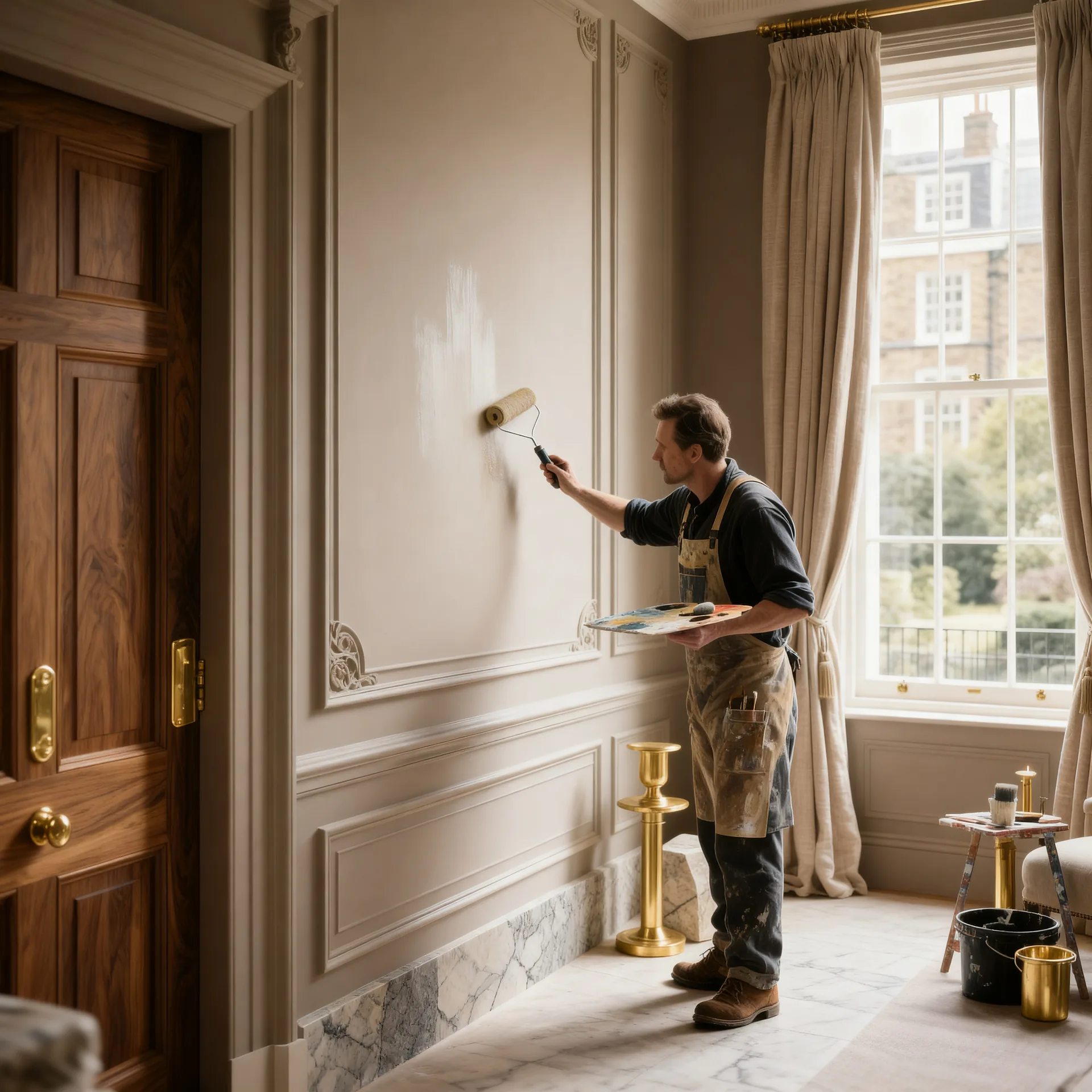 Interior painting and decorating — luxury panel moulding period property London